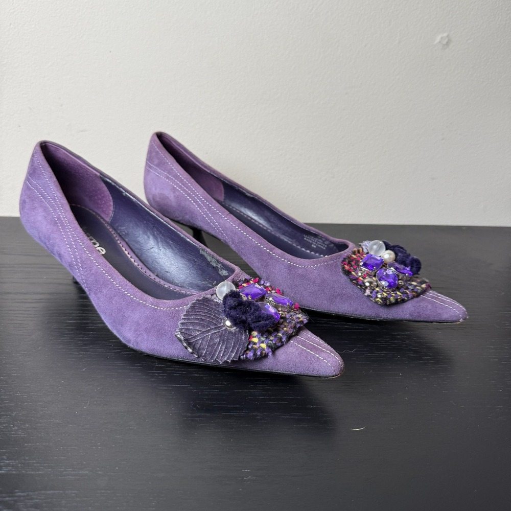 Hype Sarafina Purple Suede Kitten Heels Pointed Toe Embellished Pumps Womens 8M